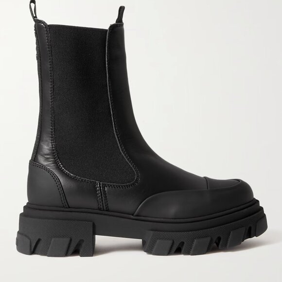 GANNI Paneled Recycled-Leather Chelsea Boots Size 8 - Picture 1 of 11